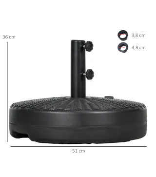 Soporte para Parasol Rellenable de Agua 22 kg y Arena 29 kg para Poste de Sombrilla de Ø38/48 mm Ø51x36 cm