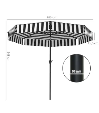 Sombrilla de Jardín Inclinable Ø263 cm con Protección UV30+ Techo Doble Ventilado y Manivela para Patio Jardín y Piscina