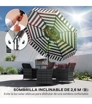 Sombrilla de Jardín Inclinable Ø263 cm con Protección UV30+ Techo Doble Ventilado y Manivela para Patio Jardín y Piscina