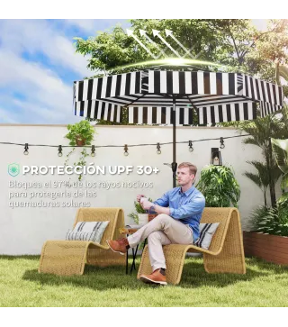 Sombrilla de Jardín Inclinable Ø263 cm con Protección UV30+ Techo Doble Ventilado y Manivela para Patio Jardín y Piscina