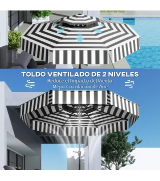 Sombrilla de Jardín Inclinable Ø263 cm con Protección UV30+ Techo Doble Ventilado y Manivela para Patio Jardín y Piscina