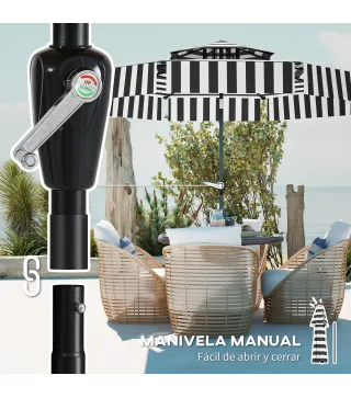 Sombrilla de Jardín Inclinable Ø263 cm con Protección UV30+ Techo Doble Ventilado y Manivela para Patio Jardín y Piscina