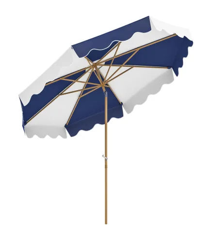 Sombrilla Grande con Protección UV 50+ y Toldo Ajustable para Jardín Patio y Terraza Ø2,67x2,38 m Rayas Azul y Blanco