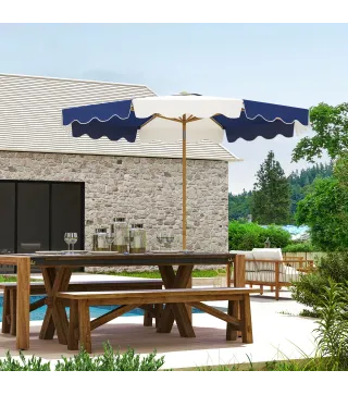 Sombrilla Grande con Protección UV 50+ y Toldo Ajustable para Jardín Patio y Terraza Ø2,67x2,38 m Rayas Azul y Blanco