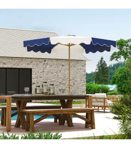 Sombrilla Grande con Protección UV 50+ y Toldo Ajustable para Jardín Patio y Terraza Ø2,67x2,38 m Rayas Azul y Blanco