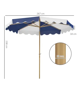 Sombrilla Grande con Protección UV 50+ y Toldo Ajustable para Jardín Patio y Terraza Ø2,67x2,38 m Rayas Azul y Blanco