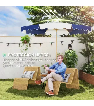 Sombrilla Grande con Protección UV 50+ y Toldo Ajustable para Jardín Patio y Terraza Ø2,67x2,38 m Rayas Azul y Blanco