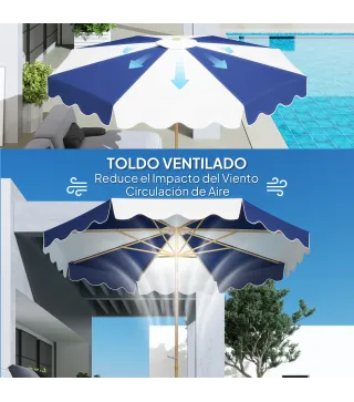 Sombrilla Grande con Protección UV 50+ y Toldo Ajustable para Jardín Patio y Terraza Ø2,67x2,38 m Rayas Azul y Blanco