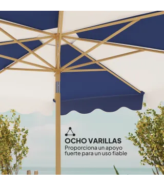 Sombrilla Grande con Protección UV 50+ y Toldo Ajustable para Jardín Patio y Terraza Ø2,67x2,38 m Rayas Azul y Blanco