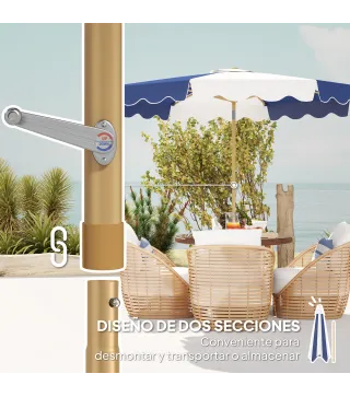 Sombrilla Grande con Protección UV 50+ y Toldo Ajustable para Jardín Patio y Terraza Ø2,67x2,38 m Rayas Azul y Blanco