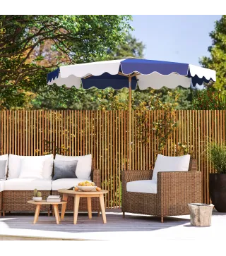 Sombrilla Grande con Protección UV 50+ y Toldo Ajustable para Jardín Patio y Terraza Ø2,67x2,38 m Rayas Azul y Blanco