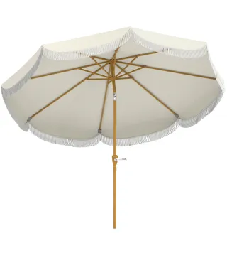 Sombrilla Boho de Ø2,7 m para Exterior con Protección UV30+ Manivela Manual y Techo Doble con Borlas Beige