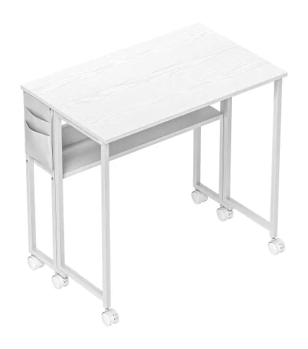 Escritorio Plegable con Ruedas Balda y Bolsillo de Almacenaje Ideal para Espacios Pequeños 80x50x75 cm Blanco