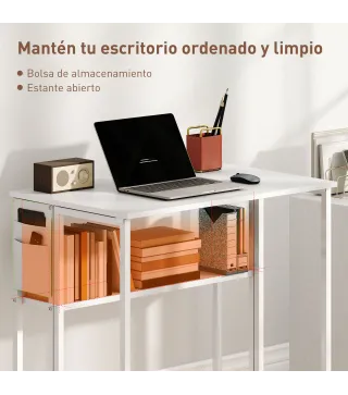 Escritorio Plegable con Ruedas Balda y Bolsillo de Almacenaje Ideal para Espacios Pequeños 80x50x75 cm Blanco