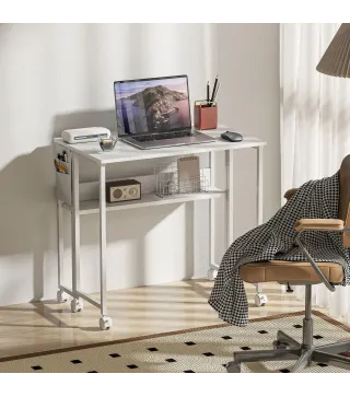 Escritorio Plegable con Ruedas Balda y Bolsillo de Almacenaje Ideal para Espacios Pequeños 80x50x75 cm Blanco