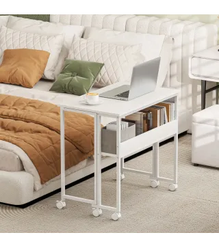 Escritorio Plegable con Ruedas Balda y Bolsillo de Almacenaje Ideal para Espacios Pequeños 80x50x75 cm Blanco