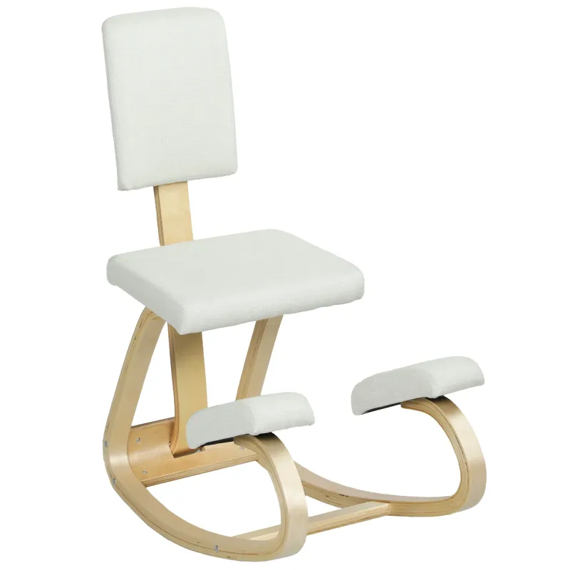 Silla Ergonómica de Rodillas con Respaldo Cojines Acolchados Marco de Madera para una Mejor Postura Oficina Crema