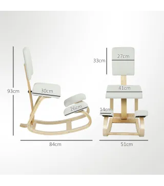 Silla Ergonómica de Rodillas con Respaldo Cojines Acolchados Marco de Madera para una Mejor Postura Oficina Crema