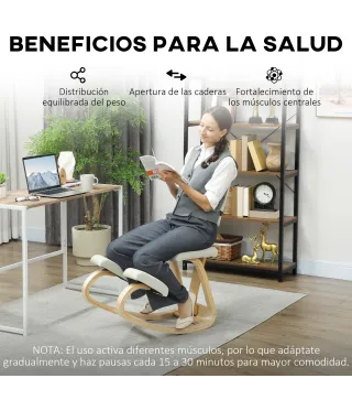 Silla Ergonómica de Rodillas con Respaldo Cojines Acolchados Marco de Madera para una Mejor Postura Oficina Crema