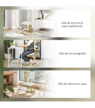 Silla Ergonómica de Rodillas con Respaldo Cojines Acolchados Marco de Madera para una Mejor Postura Oficina Crema