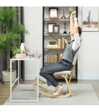 Silla Ergonómica de Rodillas con Respaldo Cojines Acolchados Marco de Madera para una Mejor Postura Oficina Crema