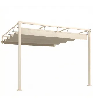 Pérgola de Pared de Jardín 3x3 m con Techo Retráctil Protección UPF30+ Drenaje Cenador de Jardín para Exterior Beige