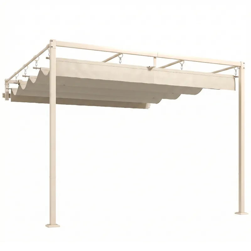 Pérgola de Pared de Jardín 3x3 m con Techo Retráctil Protección UPF30+ Drenaje Cenador de Jardín para Exterior Beige