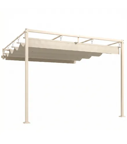 Pérgola de Pared de Jardín 3x3 m con Techo Retráctil Protección UPF30+ Drenaje Cenador de Jardín para Exterior Beige