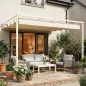 Outsunny Pérgola de Pared de Jardín 3x3 m con Techo Retráctil Protección UPF30+ Drenaje Cenador de Jardín para Exterior Beige