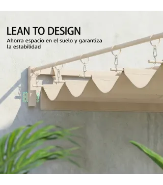 Pérgola de Pared de Jardín 3x3 m con Techo Retráctil Protección UPF30+ Drenaje Cenador de Jardín para Exterior Beige