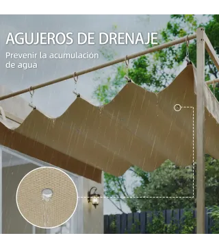 Pérgola de Pared de Jardín 3x3 m con Techo Retráctil Protección UPF30+ Drenaje Cenador de Jardín para Exterior Beige