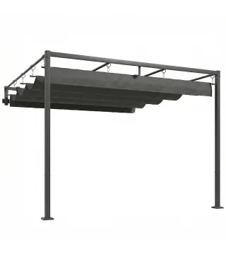Pérgola de Pared de Jardín 3x3 m con Techo Retráctil Protección UPF30+ Drenaje Cenador de Jardín para Exterior Gris