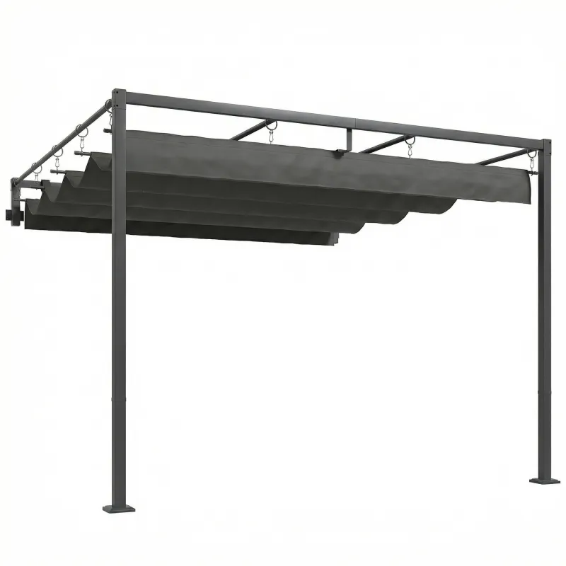 Pérgola de Pared de Jardín 3x3 m con Techo Retráctil Protección UPF30+ Drenaje Cenador de Jardín para Exterior Gris