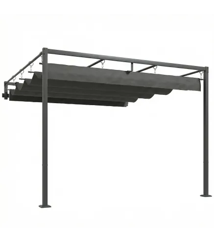 Pérgola de Pared de Jardín 3x3 m con Techo Retráctil Protección UPF30+ Drenaje Cenador de Jardín para Exterior Gris