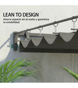 Pérgola de Pared de Jardín 3x3 m con Techo Retráctil Protección UPF30+ Drenaje Cenador de Jardín para Exterior Gris