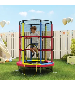 Cama Elástica Infantil Ø160 cm Trampolín para Niños de 3-6 Años con Red de Seguridad Patas en Forma de L Multicolor