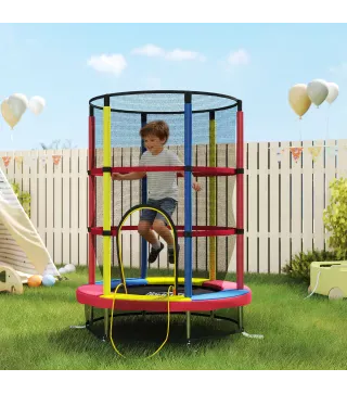 Cama Elástica Infantil Ø160 cm Trampolín para Niños de 3-6 Años con Red de Seguridad Patas en Forma de L Multicolor
