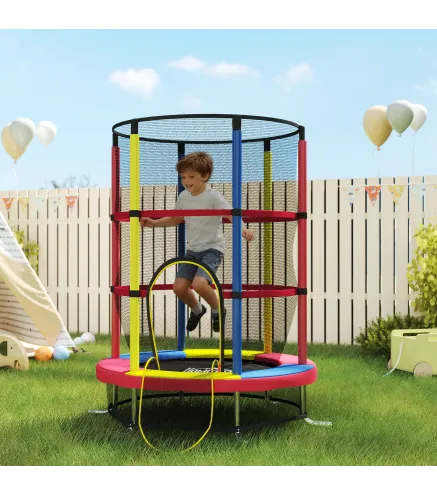 Cama Elástica Infantil Ø160 cm Trampolín para Niños de 3-6 Años con Red de Seguridad Patas en Forma de L Multicolor