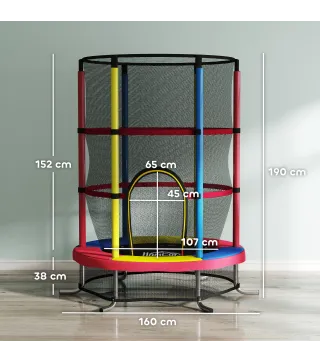 Cama Elástica Infantil Ø160 cm Trampolín para Niños de 3-6 Años con Red de Seguridad Patas en Forma de L Multicolor