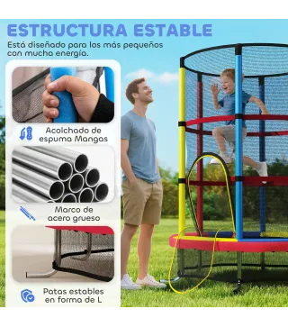 Cama Elástica Infantil Ø160 cm Trampolín para Niños de 3-6 Años con Red de Seguridad Patas en Forma de L Multicolor