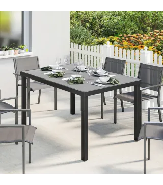Mesa de Comedor de Jardín para 6 Personas con Superficie de Listones Estructura de Acero 140x90x74 cm Gris
