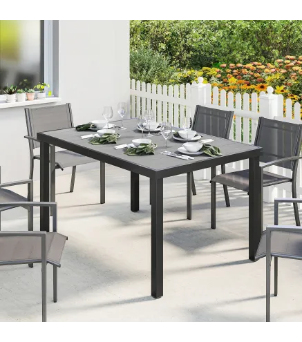 Mesa de Comedor de Jardín para 6 Personas con Superficie de Listones Estructura de Acero 140x90x74 cm Gris