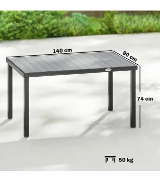 Mesa de Comedor de Jardín para 6 Personas con Superficie de Listones Estructura de Acero 140x90x74 cm Gris