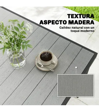 Mesa de Comedor de Jardín para 6 Personas con Superficie de Listones Estructura de Acero 140x90x74 cm Gris