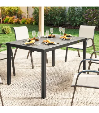 Mesa de Comedor de Jardín para 6 Personas con Superficie de Listones Estructura de Acero 140x90x74 cm Gris