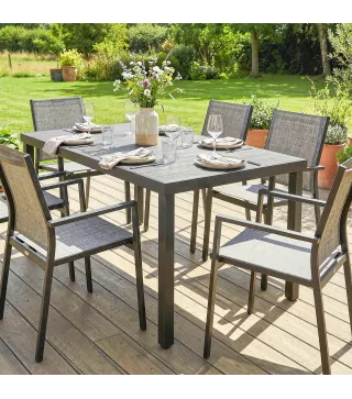 Mesa de Comedor de Jardín para 6 Personas con Superficie de Listones Estructura de Acero 140x90x74 cm Gris