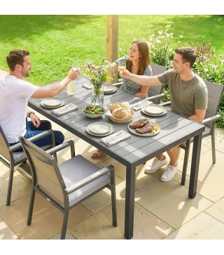 Mesa de Comedor de Jardín para 6 Personas con Superficie de Listones Estructura de Acero 140x90x74 cm Gris