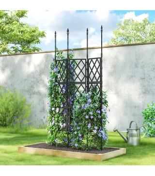 Enrejado de Jardín Plegable Soporte para Plantas Trepadoras con Montaje DIY y Marco de Acero 85x197 cm Negro