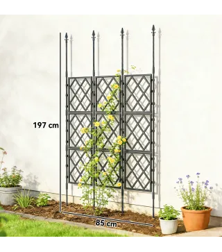 Enrejado de Jardín Plegable Soporte para Plantas Trepadoras con Montaje DIY y Marco de Acero 85x197 cm Negro