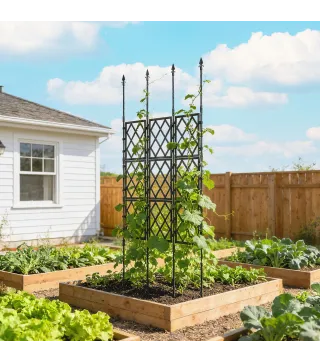 Enrejado de Jardín Plegable Soporte para Plantas Trepadoras con Montaje DIY y Marco de Acero 85x197 cm Negro